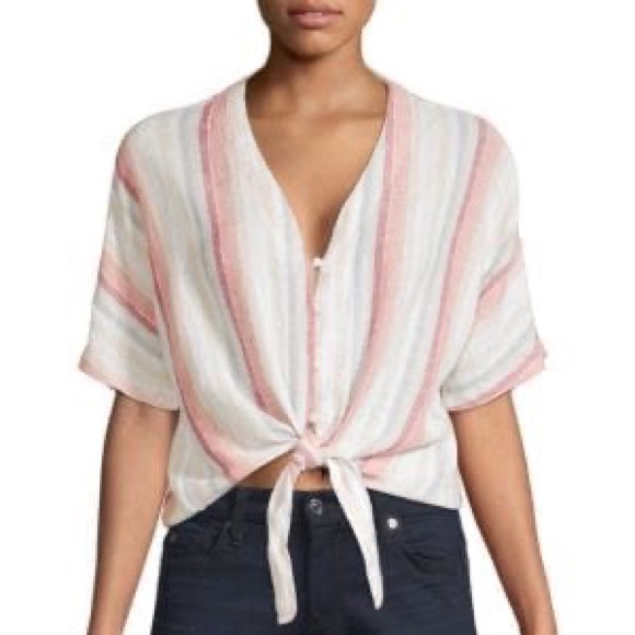 Rails Thea Striped Linen Tie-Front Top, Tropic - Picture 1 of 4